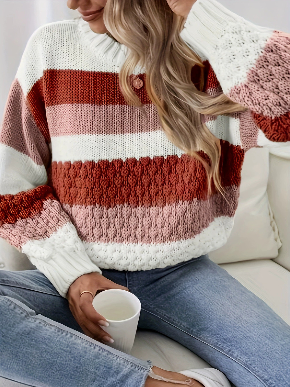 ZARA Women Textured Stripe Pullover Sweater Fall Casual Comfort